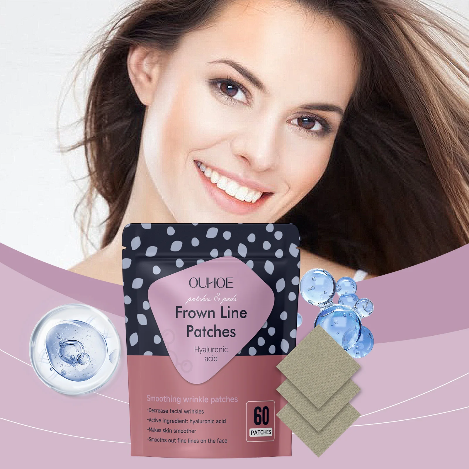 Ouhoe 60 قطعة ثبات الوجه التصحيح تتلاشى الخطوط الدقيقة الطيات الأنفية تقليص المسام Lfting خطوط العين ترطيب بشرة الوجه ملصق
