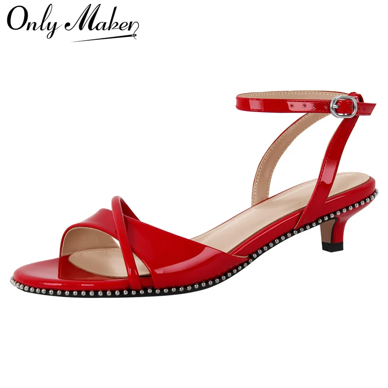

Onlymaker Women Open Toe Rivet Low Kitten Heel Ankle Strap Sandals Classic Fashion Female Slingback Summer Sandals
