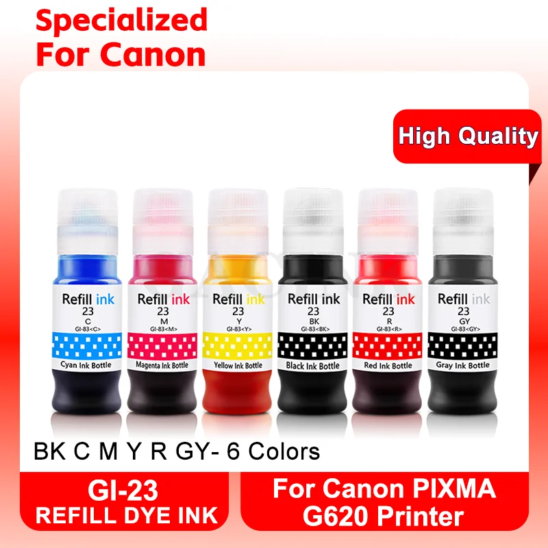 

GACINK GI-23 GI23 GI 23 Refill Dye Ink For Canon PIXMA G620 620 High Quality Compatible Water Based Refill Ink Bottle 6 Colors