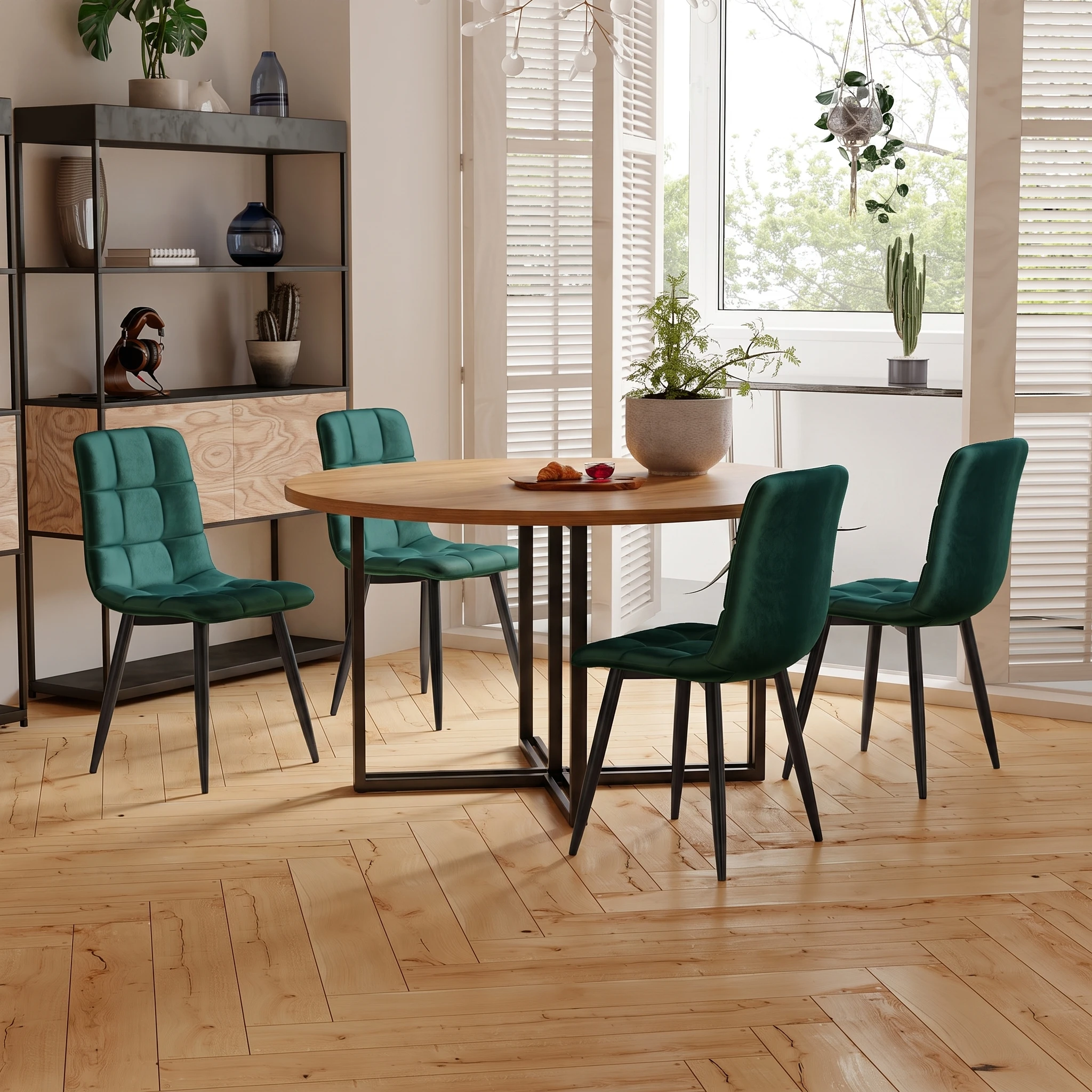 Lot De 4 Chaises De Salle À Manger, Velours Vert, Rembourrées, Design Moderne Avec Pieds Métalliques, Pour Cuisine, Salon, Chambre, Bureau, Sans Bras