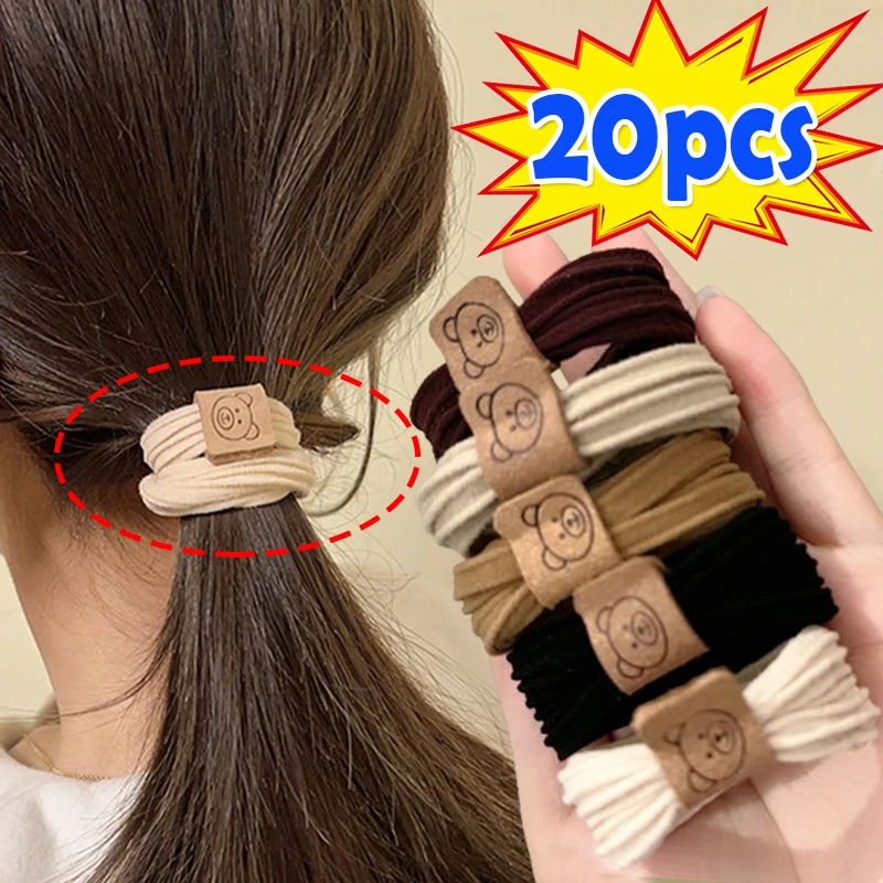 Bando karet beruang untuk wanita, 5/20 buah garis tebal sederhana elastis ikat rambut ikat rambut Scrunchie aksesoris rambut