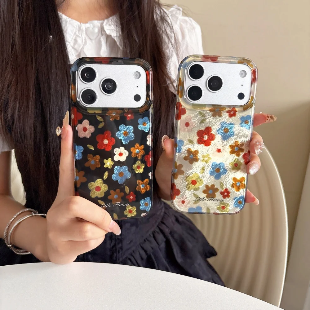 Korea Ins Retro Imd Colorful Flower Phone Case for iPhone 18 17 Pro 16Max 15 16 17 18 Pro Max Fashion Anti‑Fall Protective Cover
