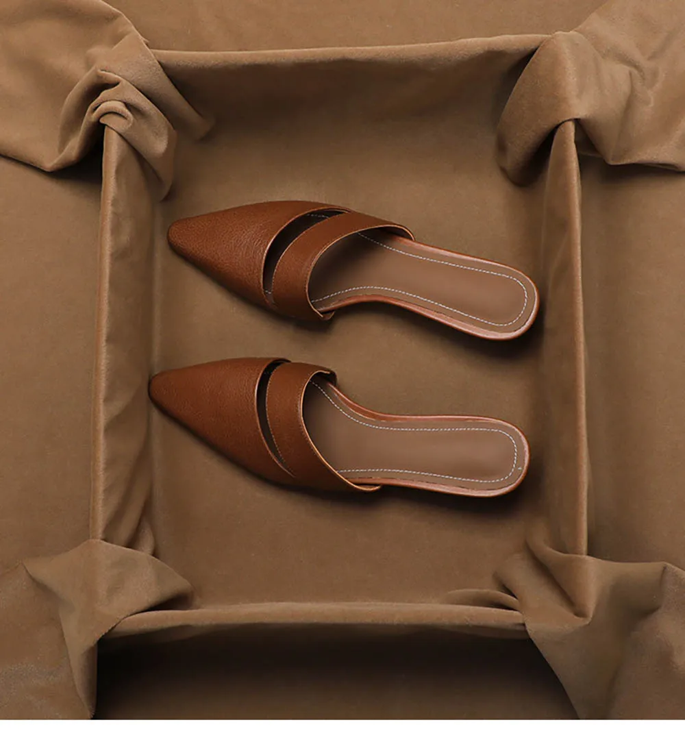 

Элегантные французские мюли SHOEBOX из натуральной кожи на среднем каблуке с открытым носком, женские летние модные шлепанцы 2026 года