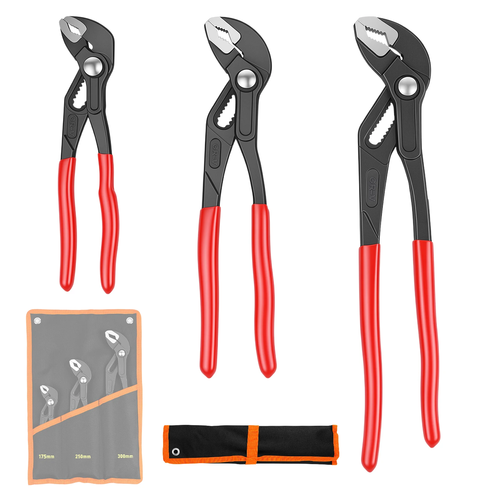 Set di 3 pinze per pompe idrauliche, da 7, 10 e 12 pollici, con custodia, ideale per lavori di idraulica, riparazioni domestiche e auto.