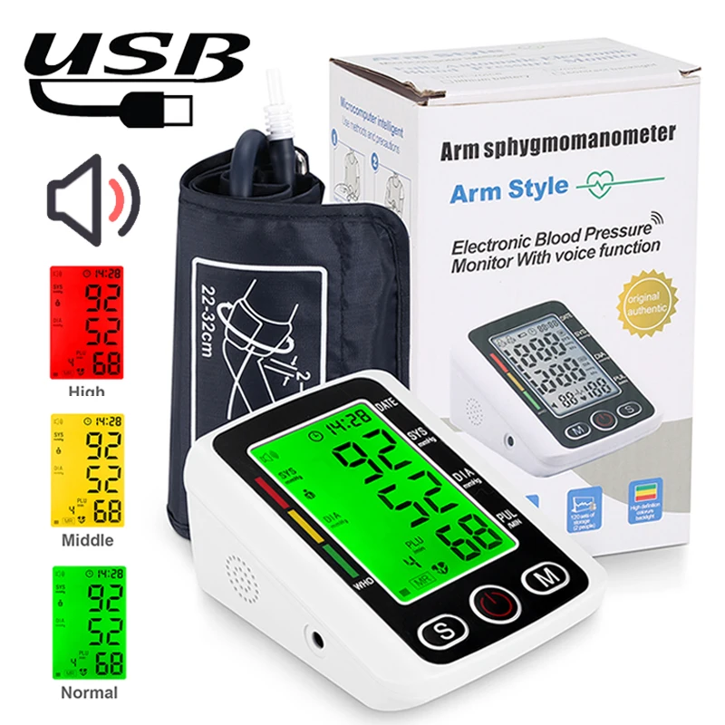 Professional Medical Portable Arm Blood Pressure Monitor Automatic Tonometer Digital Tensiometer Heart Rate Monitor Home Devices