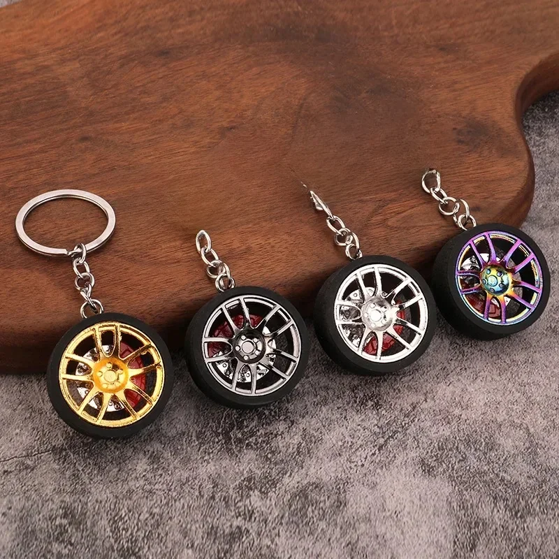 Porte-clés de roue de voiture créatif, avec disques de frein, porte-clés de roue de pneu de voiture, accessoires d'intérieur