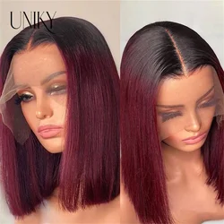 4x4 Bob Lace Closure Wig Malaysain Straight Human Hair for Black Women T1B/99J Bob Lace Front Human Hair Wigs Blunt Cut Wig