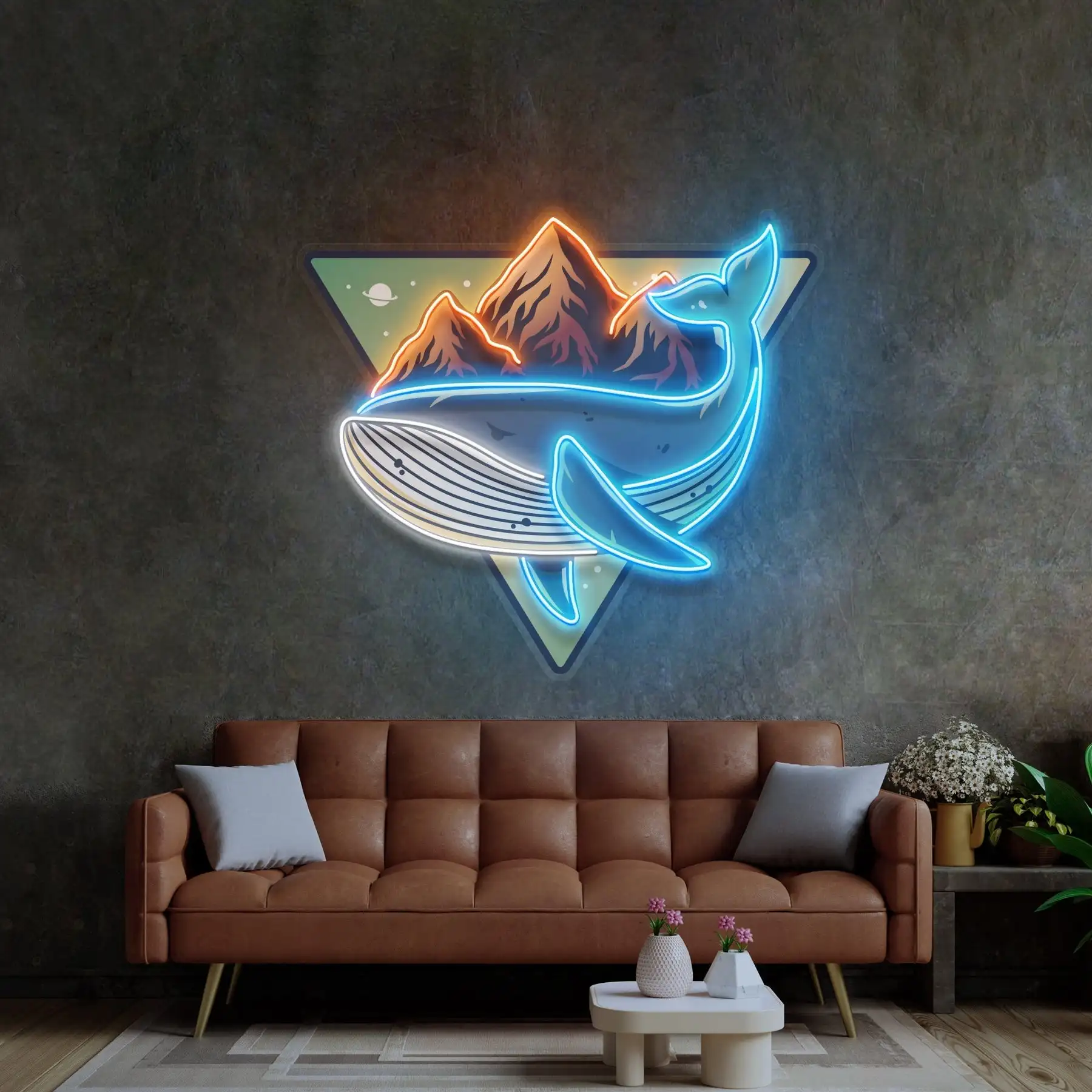 

Whale On Mountain Top Neon Sign Wall Art Decor UV Print Neon Dimmable Home Decor Sign for Bedroom Bar Store Game Room