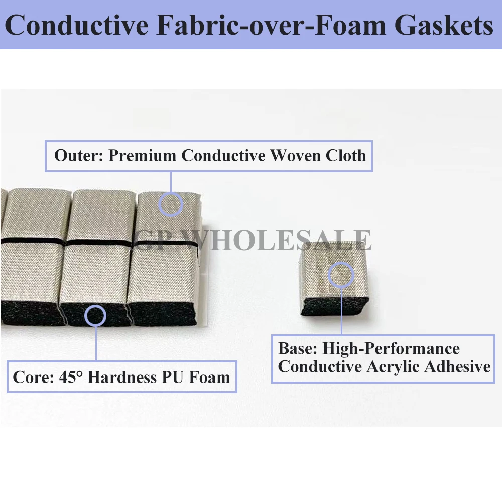 120Pcs 10x10mm 1-10mm Thick Conductive Fabric Over Foam Pad EMI RFI Shielding Gasket Single Sided Adhesive Tape ESD Grounding