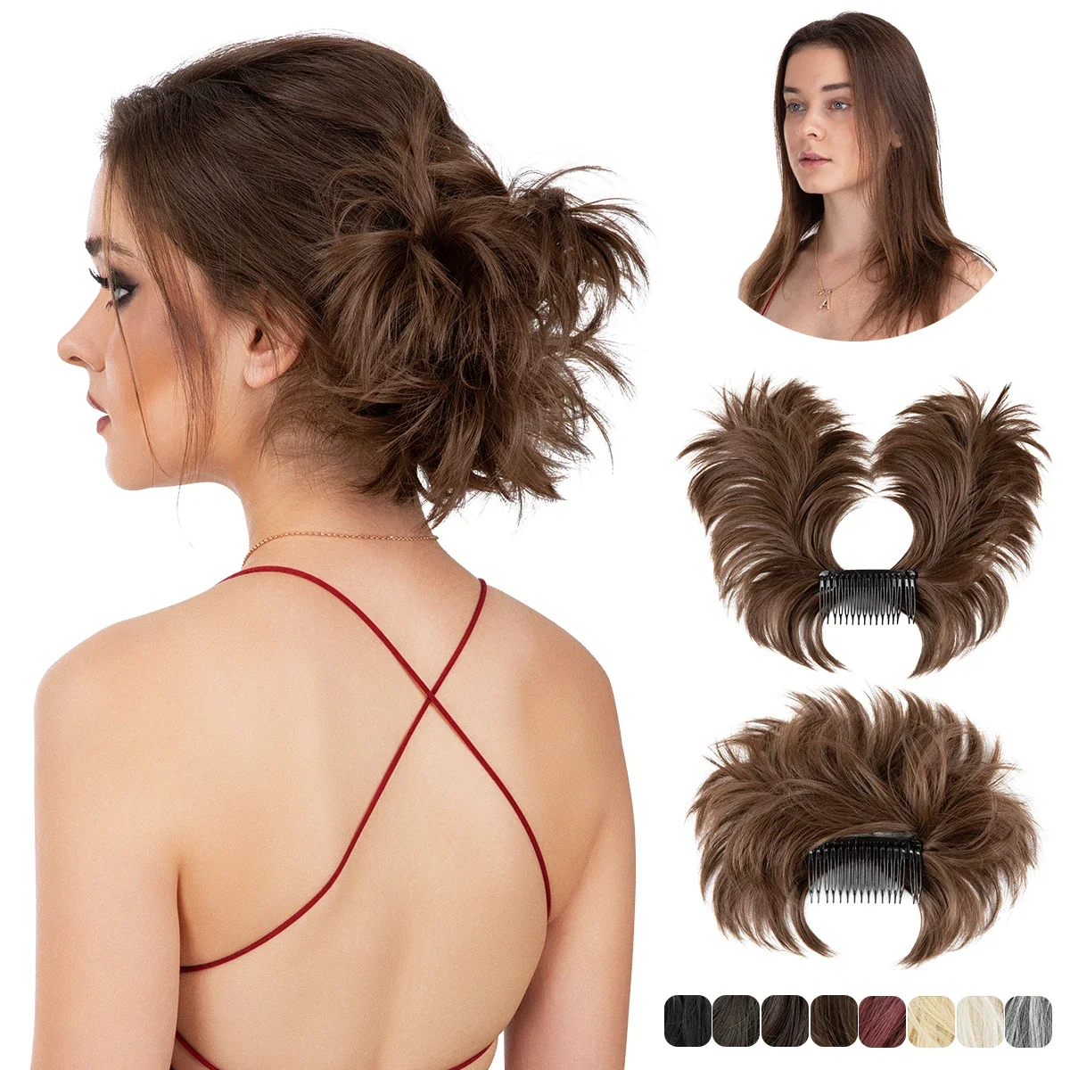 Syntetyczne doczepiane koki do włosów roztrzepany kręcone włosy Chignon Scrunchies klipsy treski Donut Updo kawałki włosów dla kobiet — zdjęcie 2
