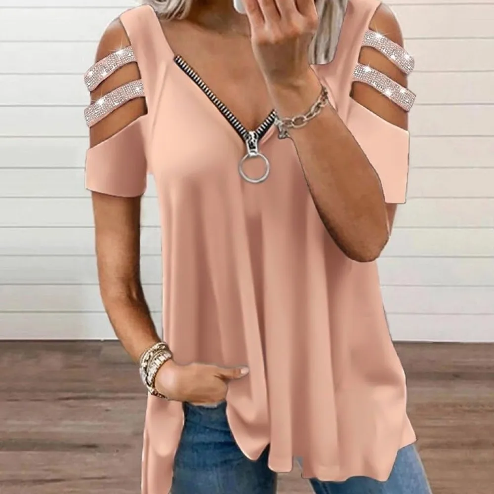 

Summer Sleeves Stone Detail Viscose Blouse (salmon)