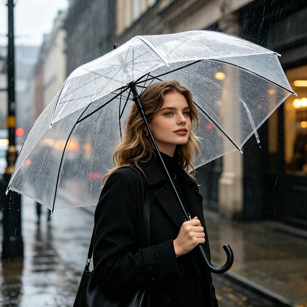 Transparenter Regenschirm 100cm - Leichtes POE & pulverbeschichtetes Metall, windresistent, perfekt für Hochzeiten, Fotos, täglichen Gebrauch & Golf