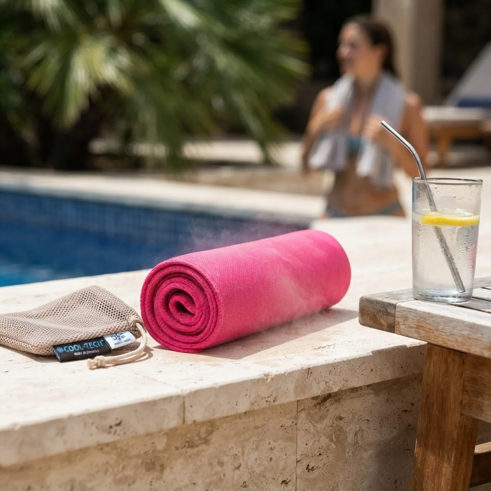 Fluorescent Pink Cooling Sport Towel 30cm for Summer Workouts Absorbent Quick-Dry Towel with Heat-Reflecting Properties