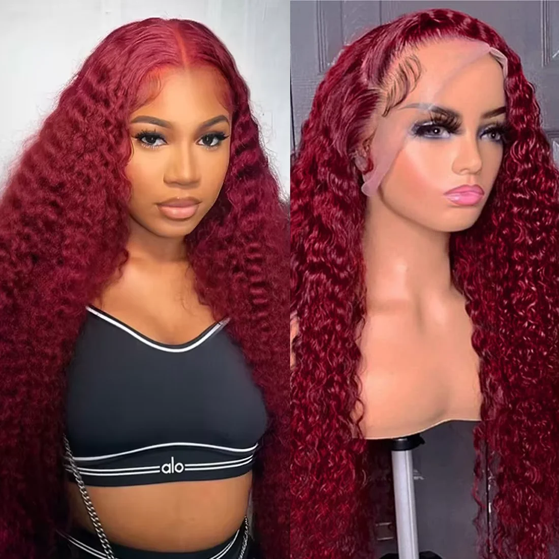

99J water wavr 200% Density Burgundy Curly Brazilian Wig13x4 13×6 Transparent Lace Front human Unprocessed Brazilian Virgin hair