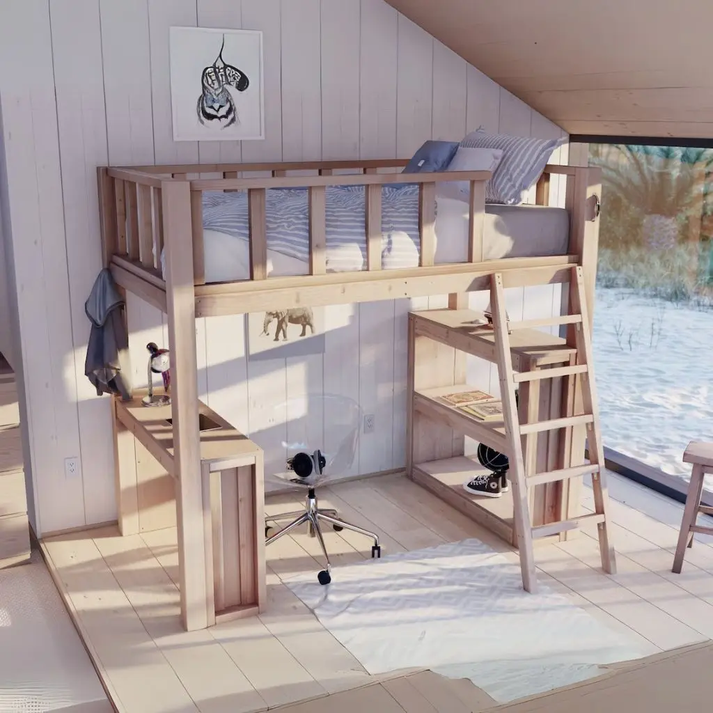 

Двойная кровать-чердак с принтом «сделай сам» и письменным столом и местом для хранения: удобный печатный проект для деревообработки для начинающих