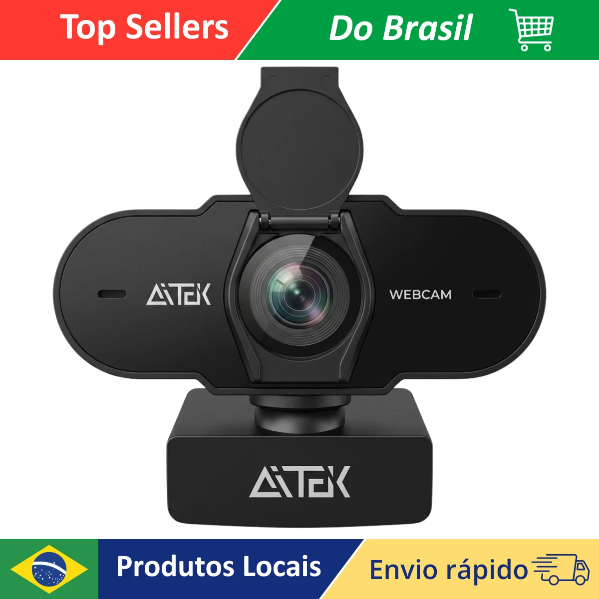 Webcam Aitek Sigma W420 Full HD 1080p USB com Microfone para PC Notebook Videochamada Streaming Conferência