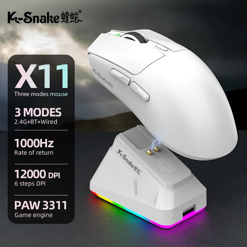  X11 Wireless Bluetooth Gaming Mouse Tri-mode E-sports Laptop/Desktop Computer PAW311 Lightweight Magnetic Charging Base 