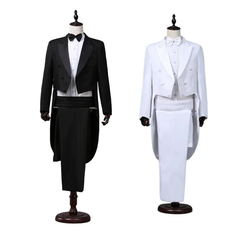 Męski frak Klasyczny nowoczesny biało-czarny styl podstawowy Męski garnitur z taśmą Singer Magician Stage Jacket Outfits — zdjęcie 2