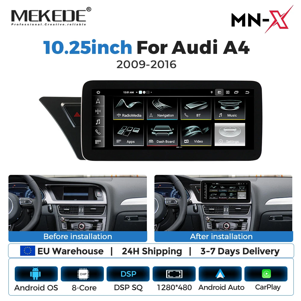 MEKEDE 10,25'' 8-Kern-System für Audi A5 S5 B8 A4 A4L S4 2009-2017 Carplay Android Auto Multimedia-Player GPS DSP Autoradio