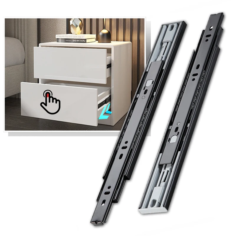 

WASHINGST 10’-24’ Rebound Type Drawer Slides Rail Cupboard Capacity 100LB Telescopic Ball Bearing 3 Section Runner1 Pair