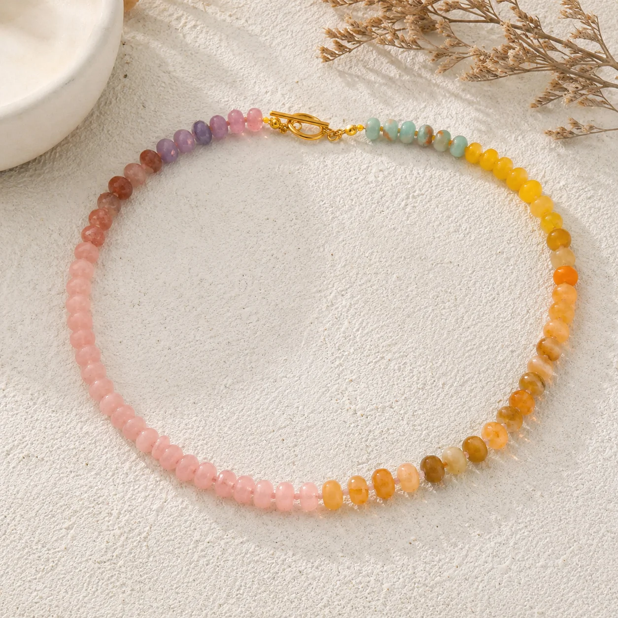 โบโฮสร้อยคอลูกปัดหินธรรมชาติสี - Toggle Clasp Gold บทวิจารณ์และราคา