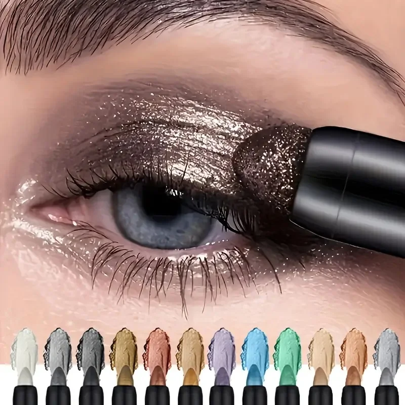 12 colores/juego de barra de brillo, resaltador de perlas, barra de sombra de ojos con brillo, barra de sombra de ojos multicolor atrevida impermeable mate