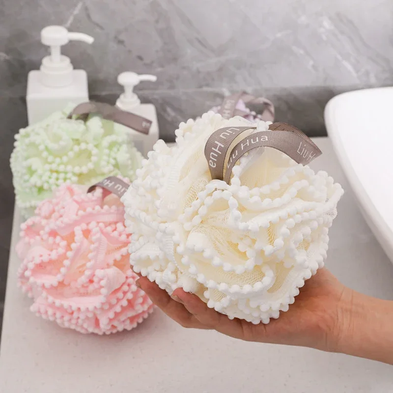 Boules d'éponge de bain en maille douce, brosse de nettoyage de la peau, bouffante de douche, nettoyant pour le corps, épurateurs exfoliants, fleur de bain, accessoires de bain