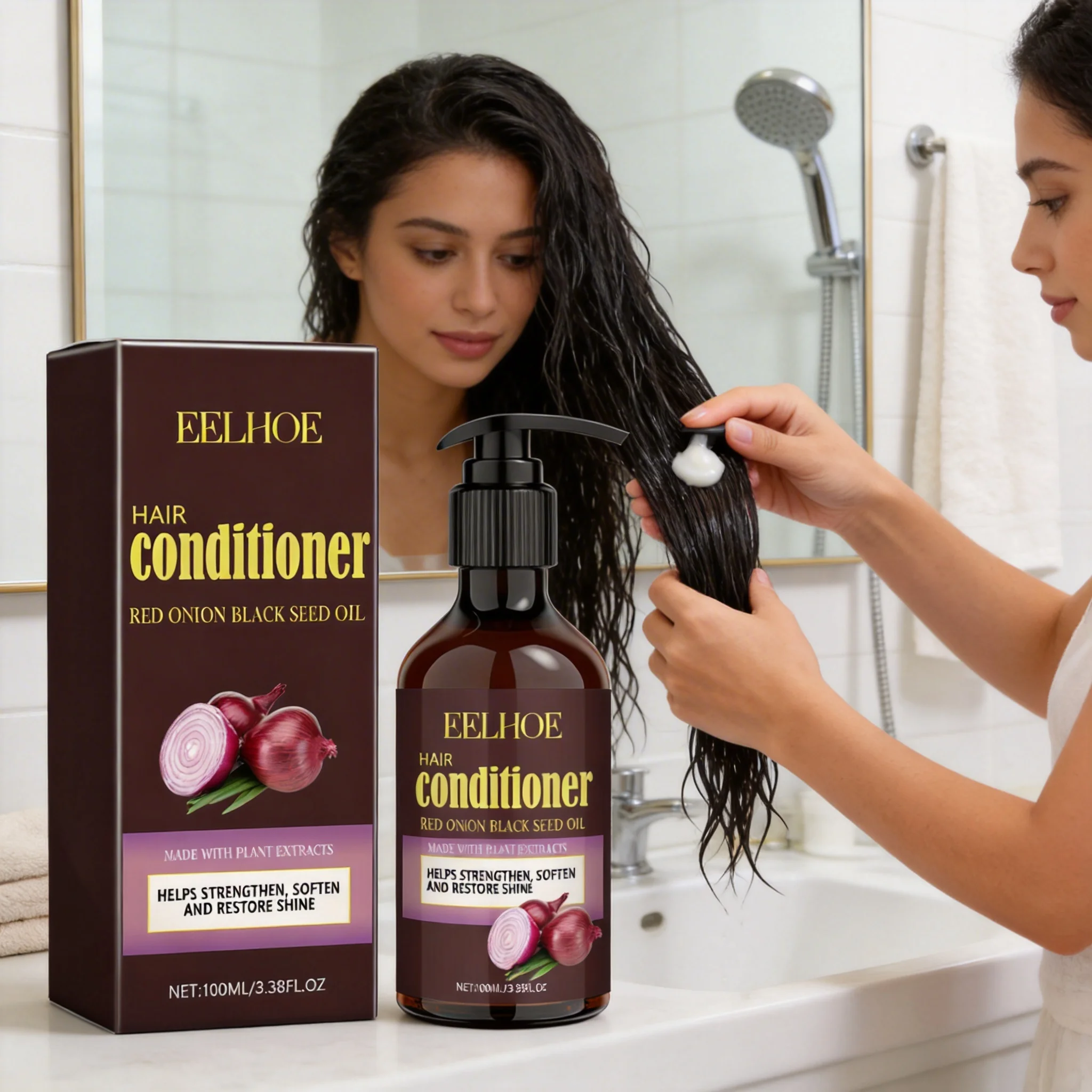 

EELHOE 100ML Red Onion Black Seed Oil Hair Conditioner Deep Repair Moisturize Damaged Hair Soften Dry Frizzy Hair Nourish Hair