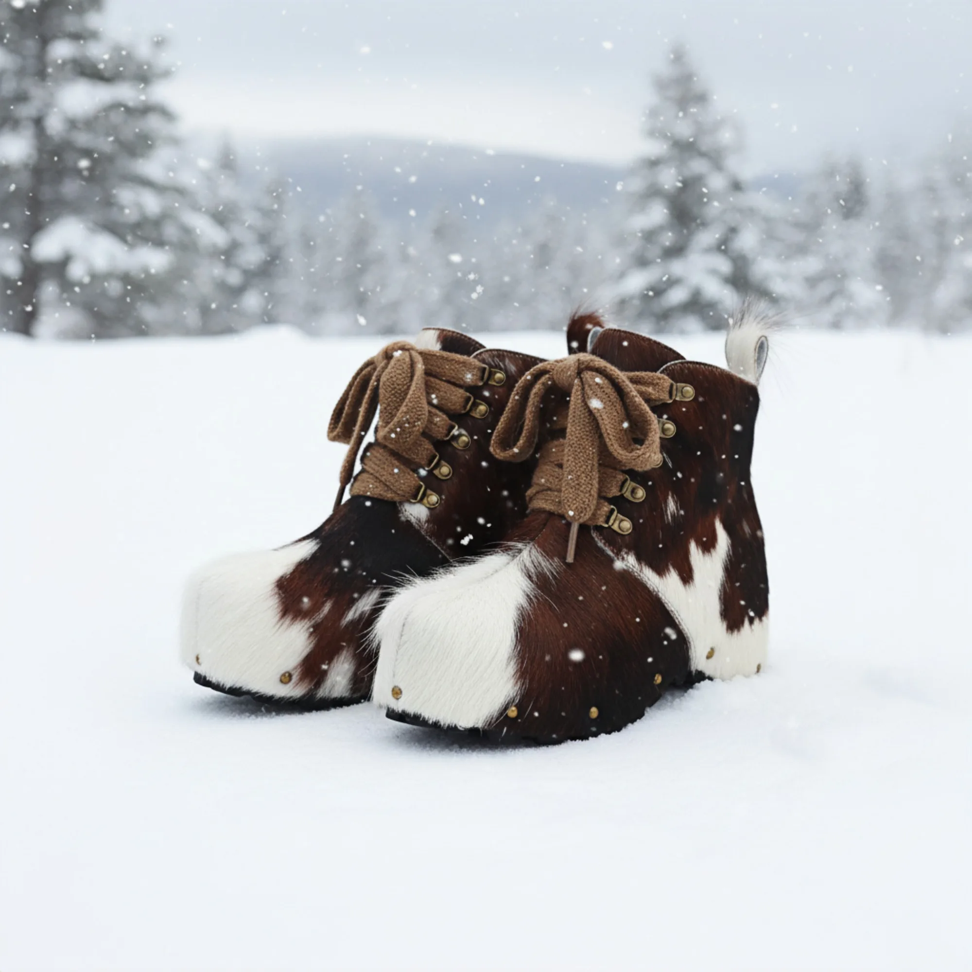 2025 Luxury Women’s 100% Natural Cowhide Ankle Booties with Wool Lining Calf Hair Winter Platform Boots, Non-Slip Outdoor Short