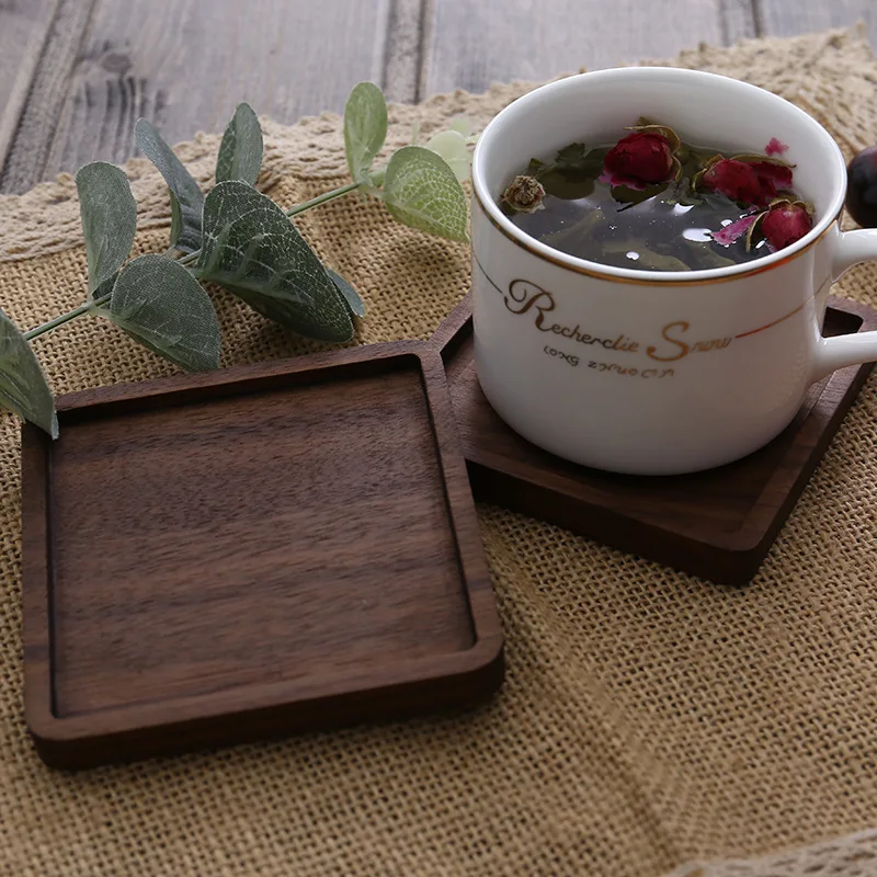 8,8 cm Walnoot Houten Onderzetters voor Glazen en Mokken, Ronde Vierkante Houten Bekeronderzetter Duurzame Thee- en Koffiebekeronderzetter Placemats