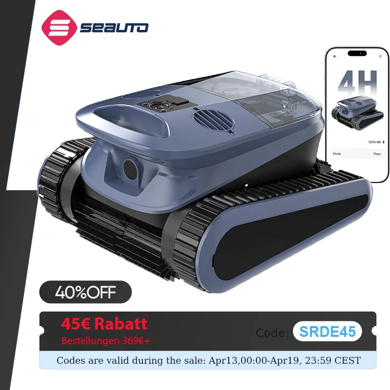 Aspirateur robotisé pour piscine Seauto SAT 40, autonomie de 240 minutes, nettoyage des parois, nettoyage de la ligne d'eau, pour piscines enterrées de 3200 pieds carrés