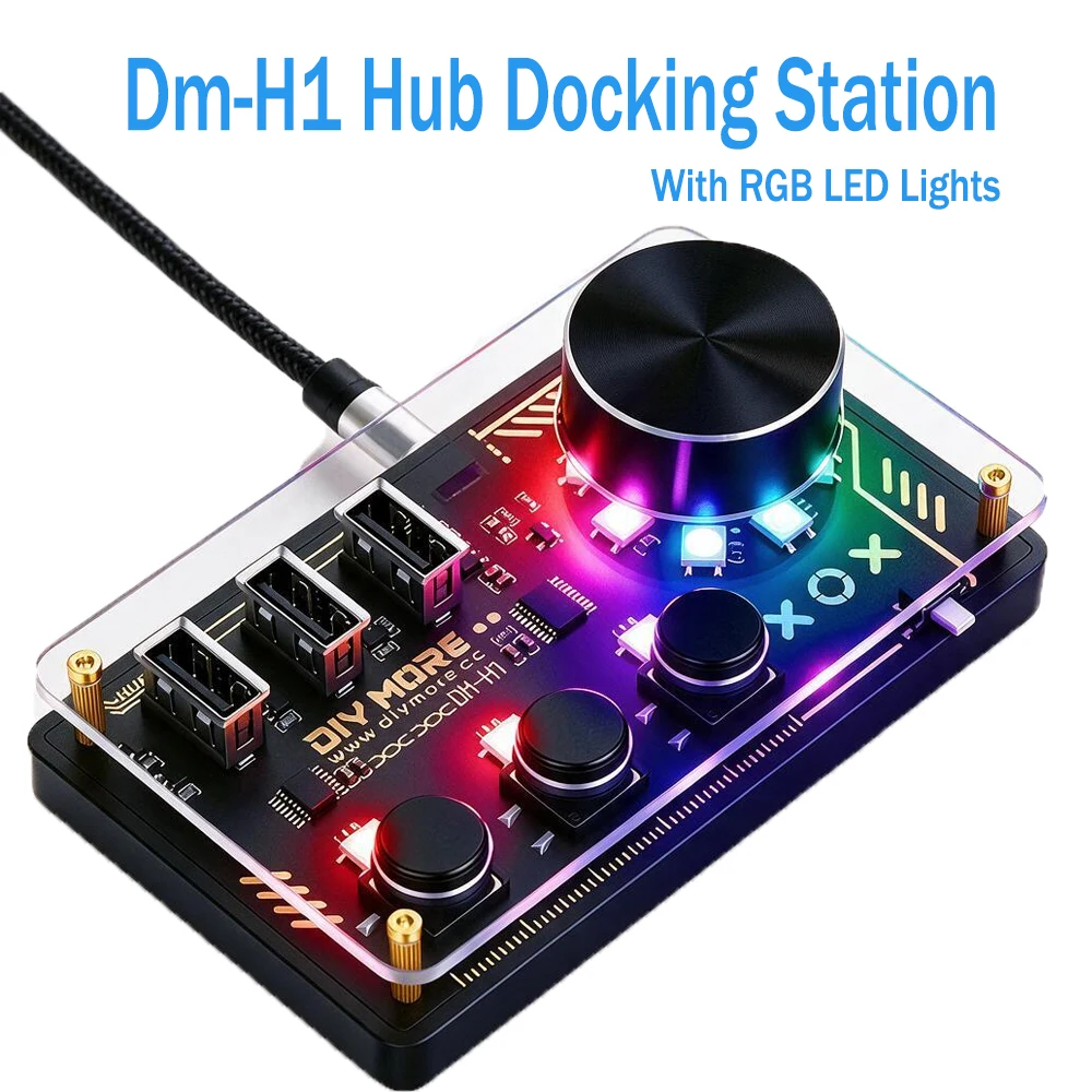 Diymore Hub Dm-H1 Hub Docking Station USB HID Controller Hub With RGB LED Lights WebHID Plug Keyboard Desktop Controller Type-C