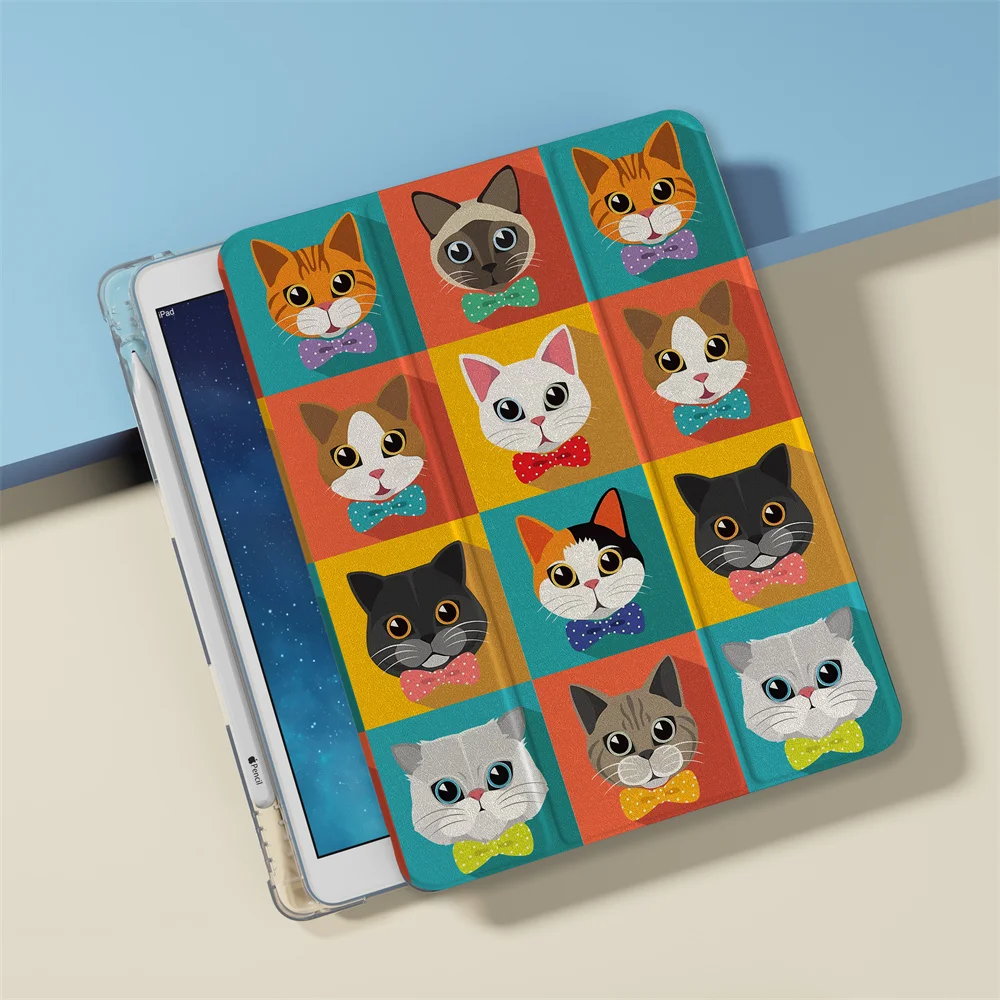 Kawaii Cartoon Cat Case For iPad Air 2025 Pro 11 inch 2024 iPad Air 5/4 10.9 10th 10.2 9.7 inch Air3 10.5 mini 6/5/4 Cover Cases