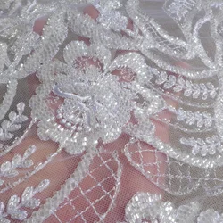 La Belleza new special design lace,large patterns lace fabric, white beaded wedding dress lace fabric 47'' width 1 yard