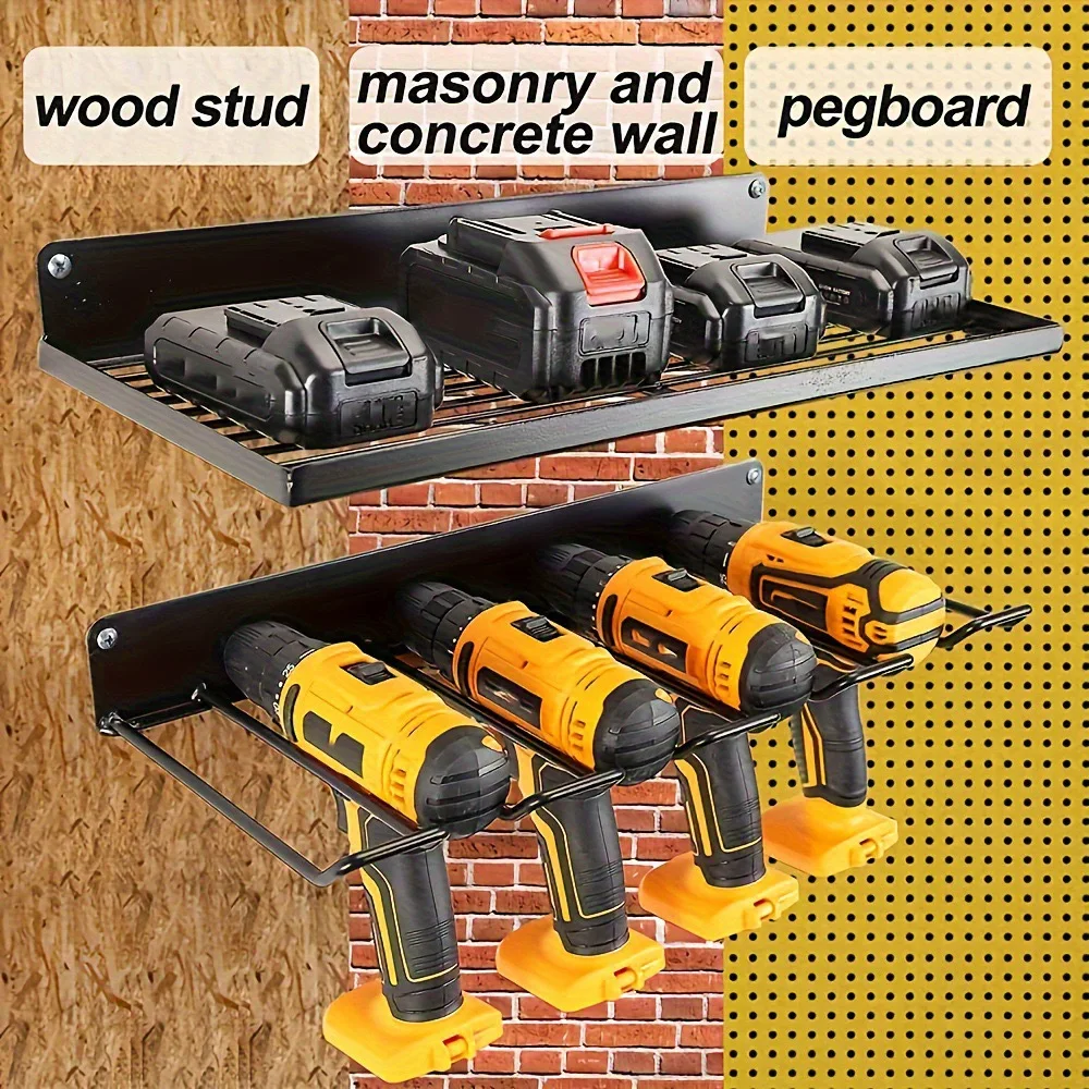 Wall Mount Drill Holder Space Saving Power Tool Organizer Wall Mount Power Tool Storage Rack Anti-Slip Design for Shed