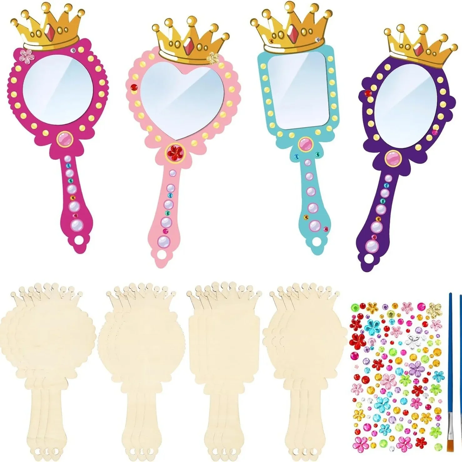 12 stuks houten spiegel ambacht voor kinderen versieren je eigen prinses spiegels DIY verf houten handspiegel verjaardagscadeau feestartikelen - afbeelding 2