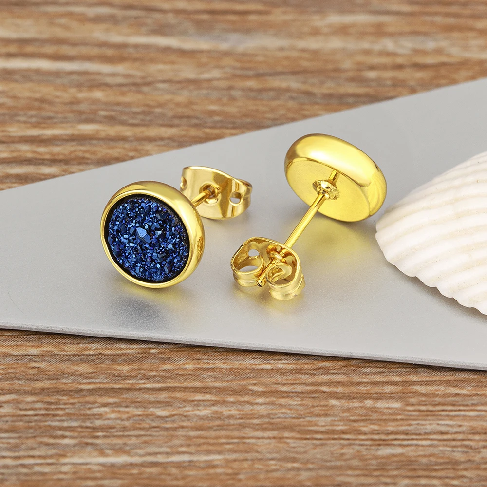 AIBEF Round 8mm Diameter Ore Women Stud Earrings Exquisite Jewelry Copper Fashion Korean Jewelry Temperament Girl Gift Wholesale