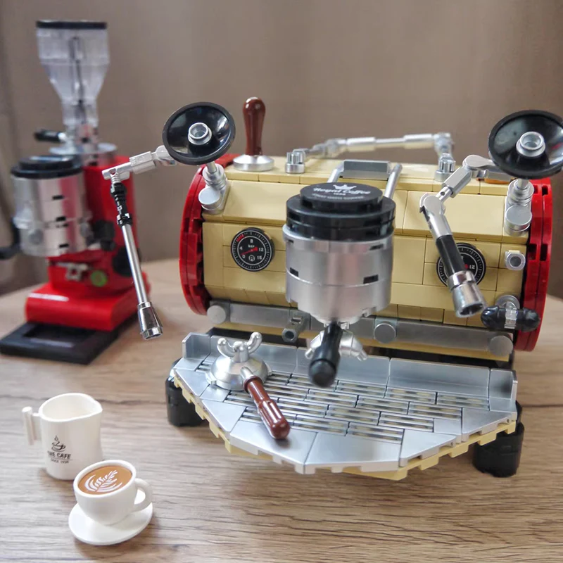 Creative Vintage Coffee Machine Bean Grinder Model Building Blocks Simulation Classic Retro Coffee Maker Bricks MOC Toy Kid Gift