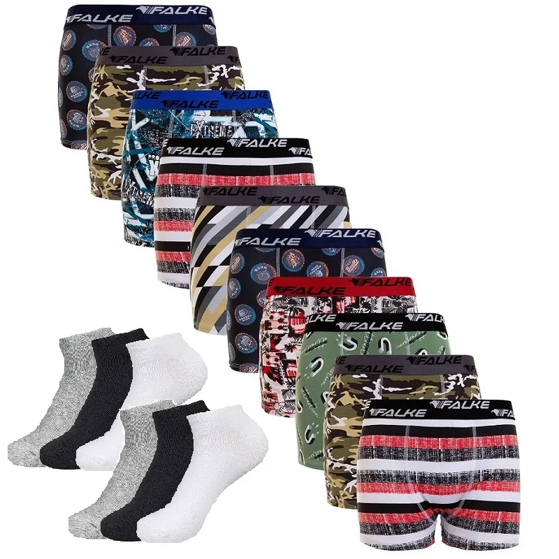 10 Underpants Box Adult Printed Microfiber Boxer Kit + 12 Paired Men's Sock Socket Short Cano