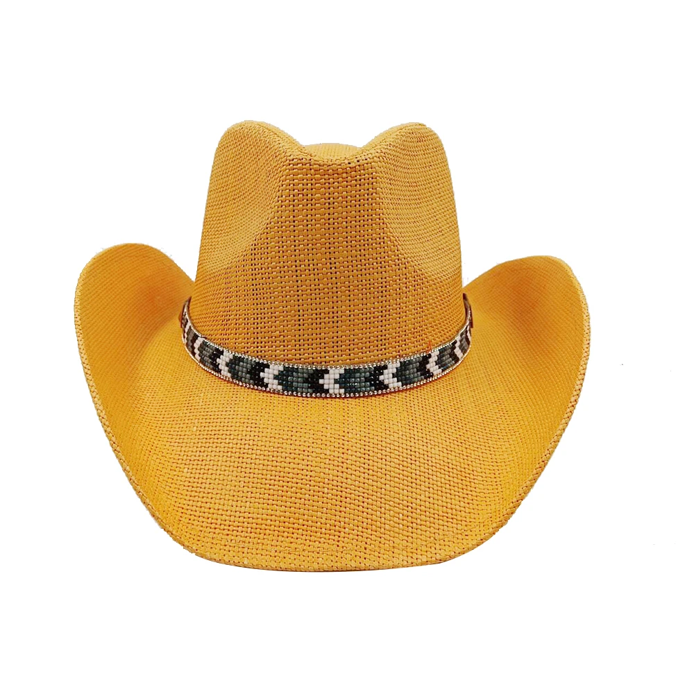 New cowboy straw hat 2024 new accessories orange jazz cowboy straw hat men\'s and women\'s wide-brimmed hat cowboy