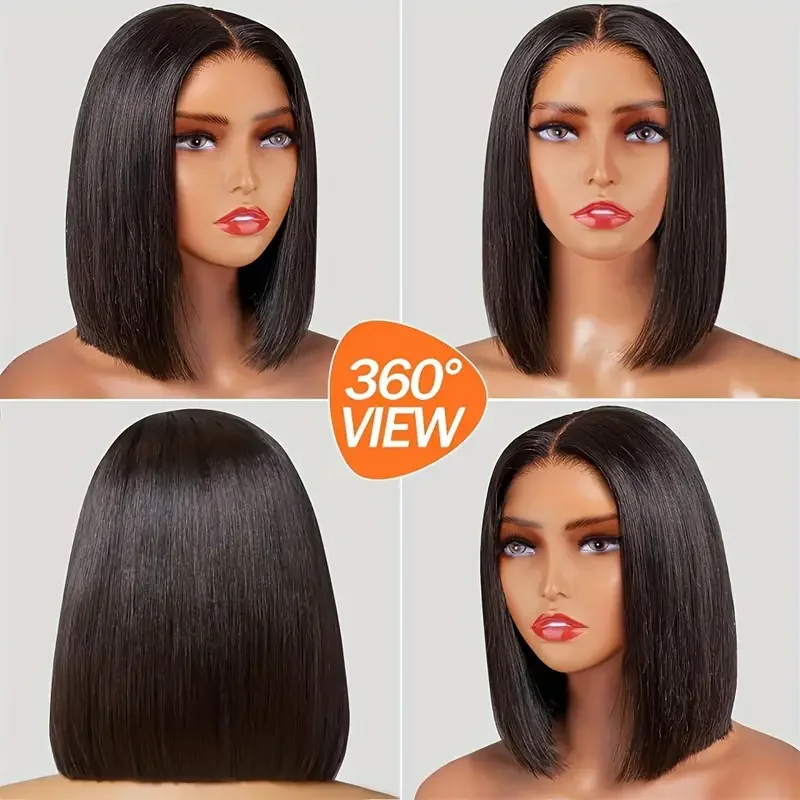 13X4 Transparent Lace Frontal Human Hair Wig Straight Bob Wigs Natural Black Pre Plucked Brazilian Human Hair 200 Density