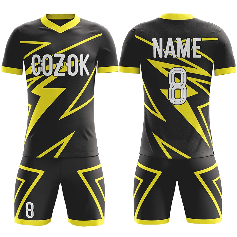 Latest Hot Selling Soccer Jerseys Design Full Sublimation Black and Yellow Men Team Training Wear Short Sleeve Football Uniforms