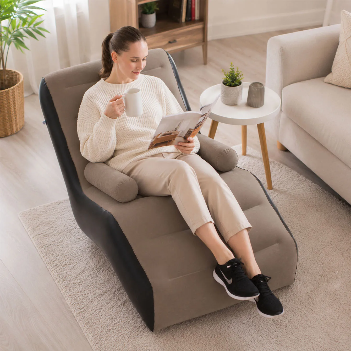 1PC S Shaped Inflatable Sofa Air Lounge Chair with Ergonomic Recliner Design Portable Air Couch for Living Room Patio
