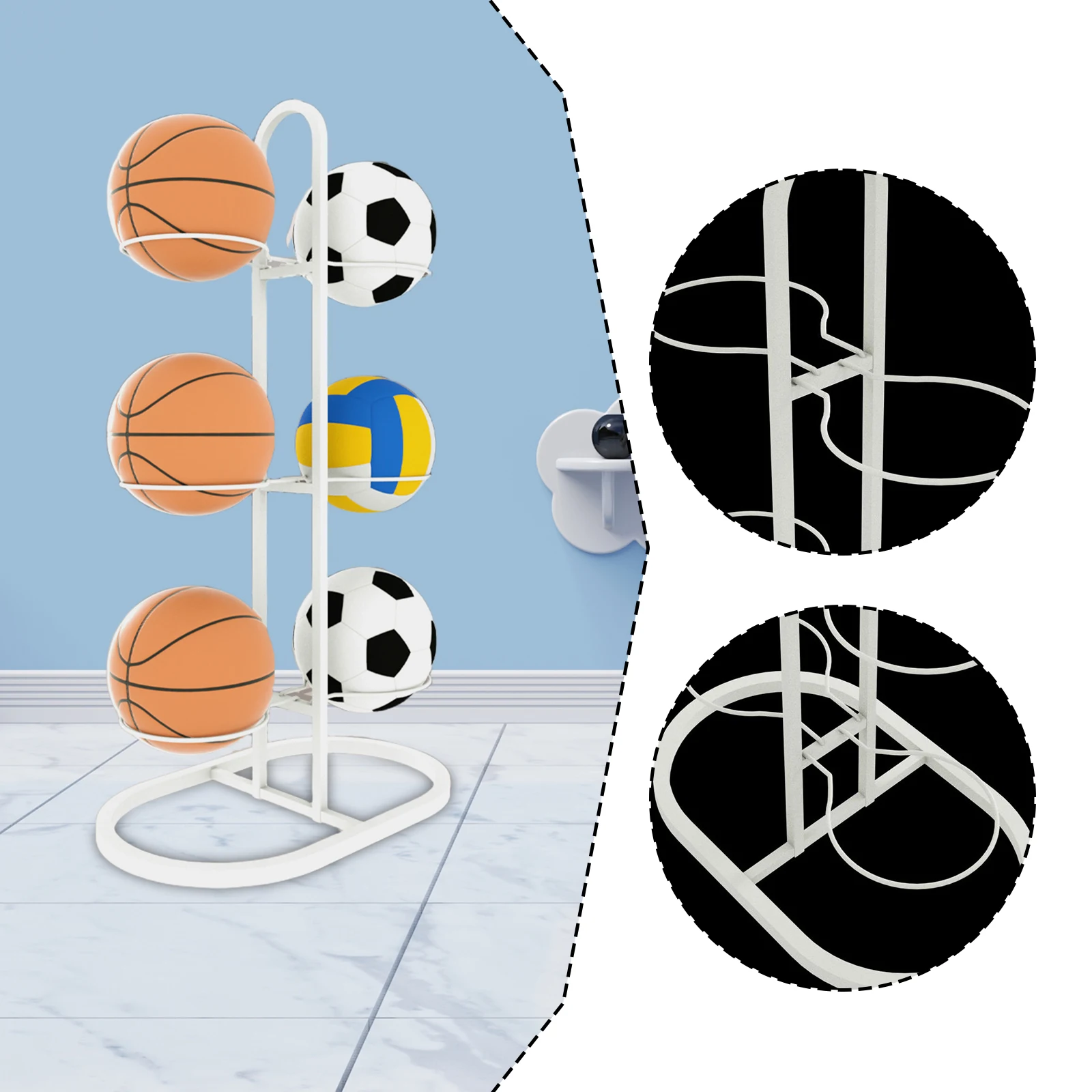 4/6 スロットバスケットボールラックディスプレイスタンド多用途鉄収納自立多機能スポーツ用品オーガナイザー