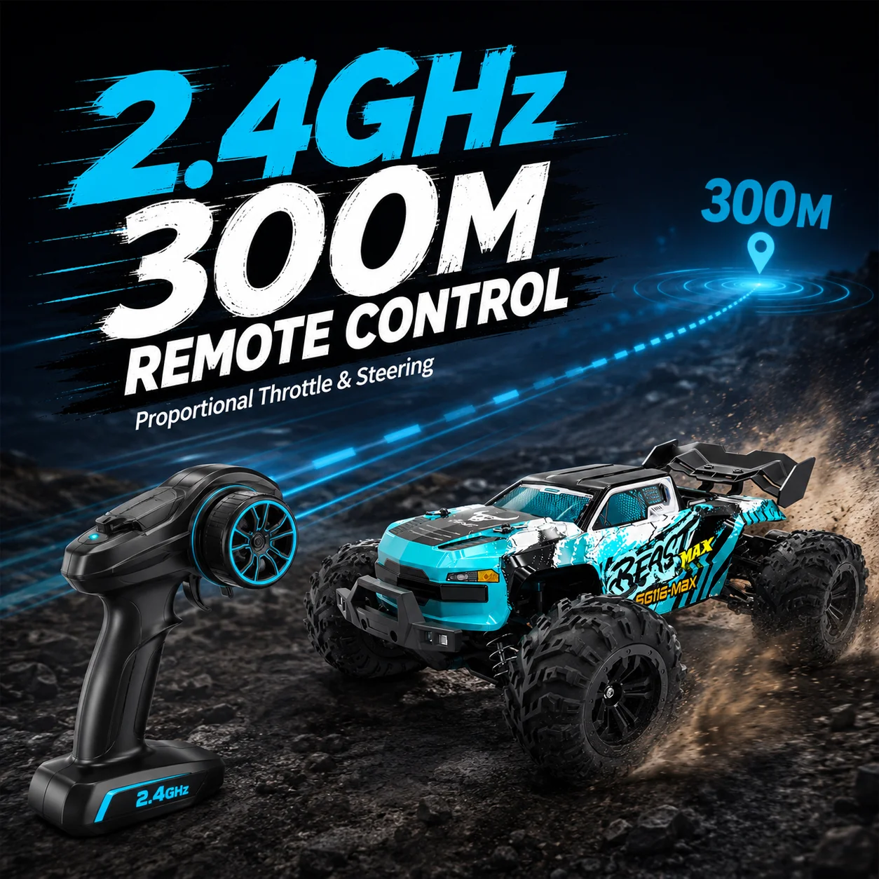 Bürstenloser RC-Wagen 80 km/h 4WD Offroad-Truck 1:16 Maßstab 2,4 GHz 300m Reichweite IPX4 Wasserdicht Metallkonstruktion LED-Licht RC-Spielzeug