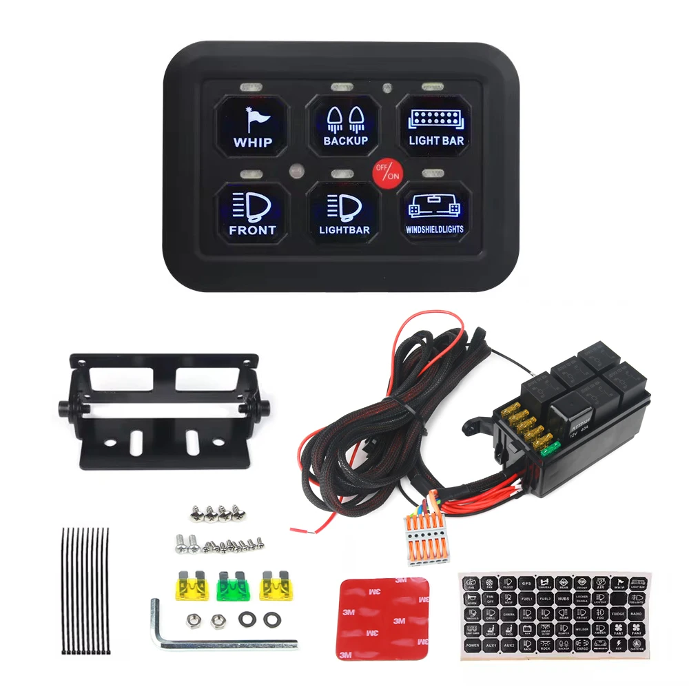 6 Gangs Universal LED Switch Panel 12V Light On-Off Control Relays System Slim Electronic Relay System for SUV Boat Caravan