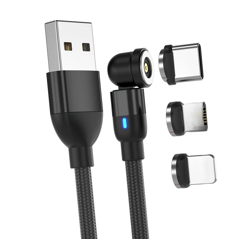 Câble magnétique USB C IPone rotatif 540, câble Micro USB pour iPhone 14 13X7 8s Pro Max Samung S20 21, cordon de chargeur Xiaomi Huawei