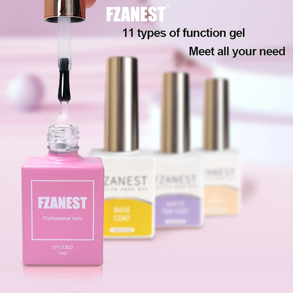 FZANEST Functional Gel Nail Polish Super Base Coat Matte Top Coat inforced Gel Blossom Gel Foil Transfer Gel Nail Remover