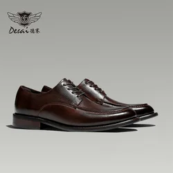 Desai [High-end horsehide] men's leather shoes business formal round head Derby shoes men's leather soft soled handmade footwear