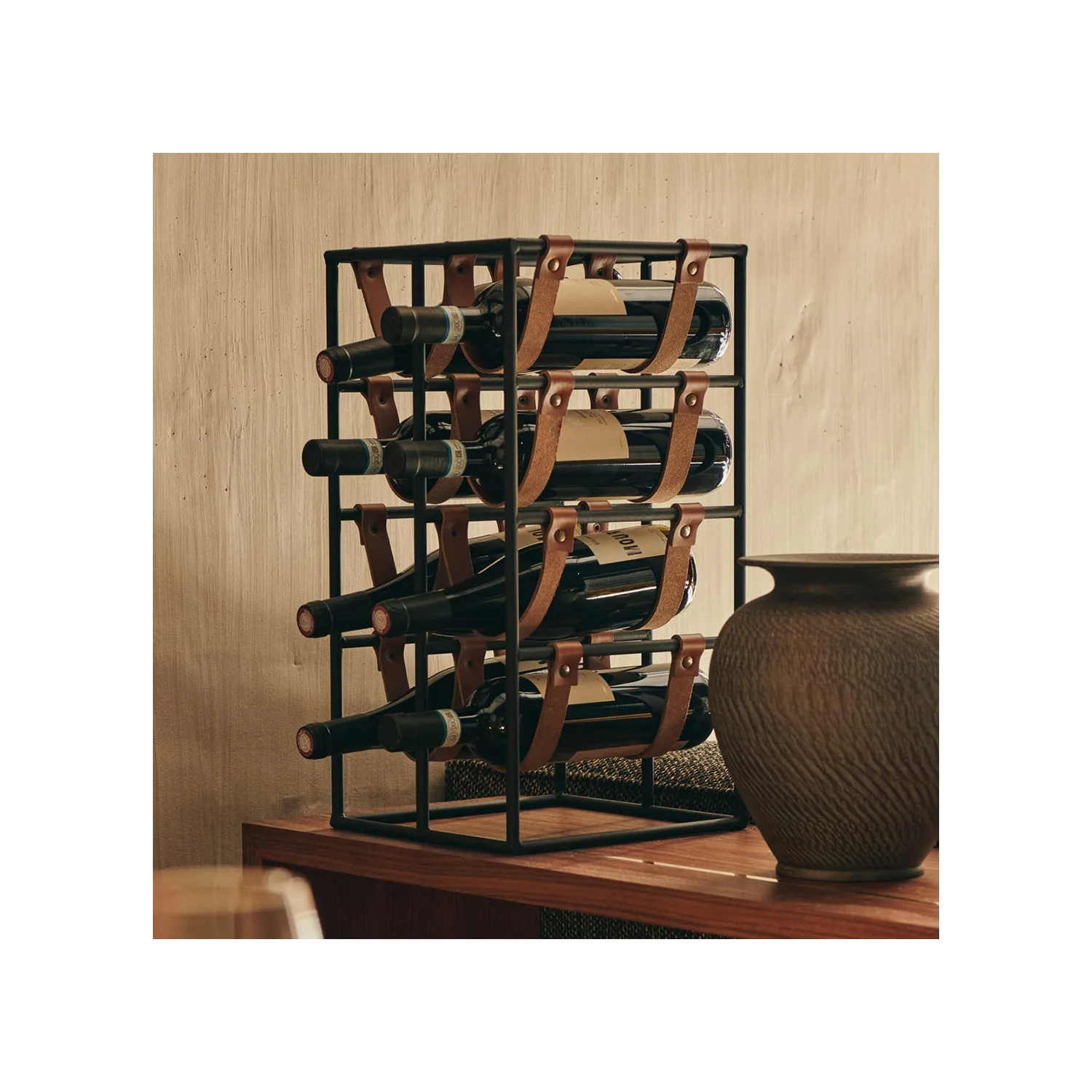 8-Piece Wine Rack with Metal Leather Band